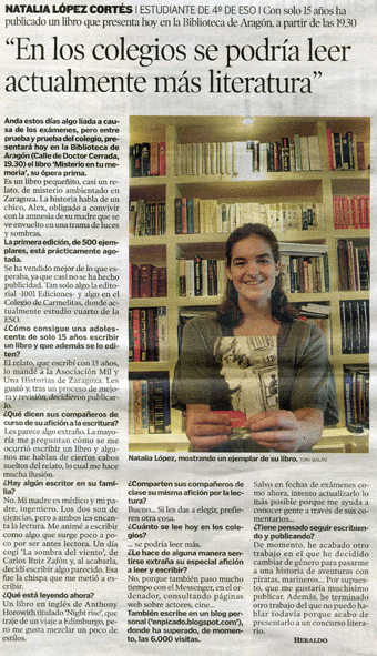 entrevista publicada en el Heraldo de Aragón